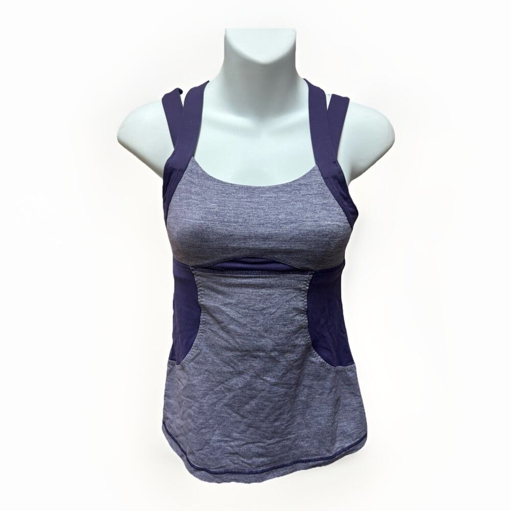 Lululemon Womens Tank Top Size 4 Purple Gray Built In Bra Strappy Back Yoga